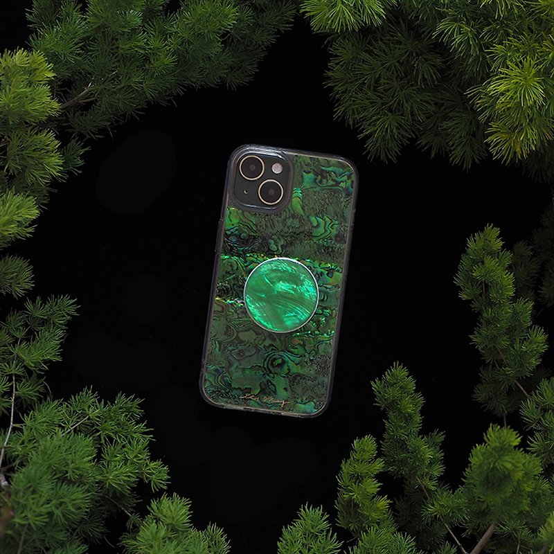 貝殼 手機殼/手機套 綠色 - 迷霧叢林 天然真貝 iPhone手機殼便攜伸縮支架 匠人手工做 高品質