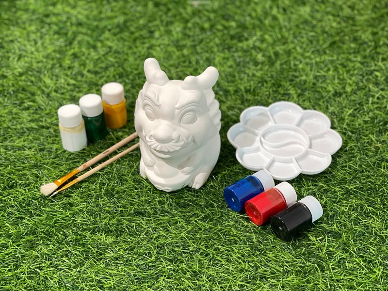金寶元寶龍 陶瓷彩繪 DIY 白坯 存錢筒材料組 (含彩繪材料) - 陶藝/玻璃 - 陶 白色