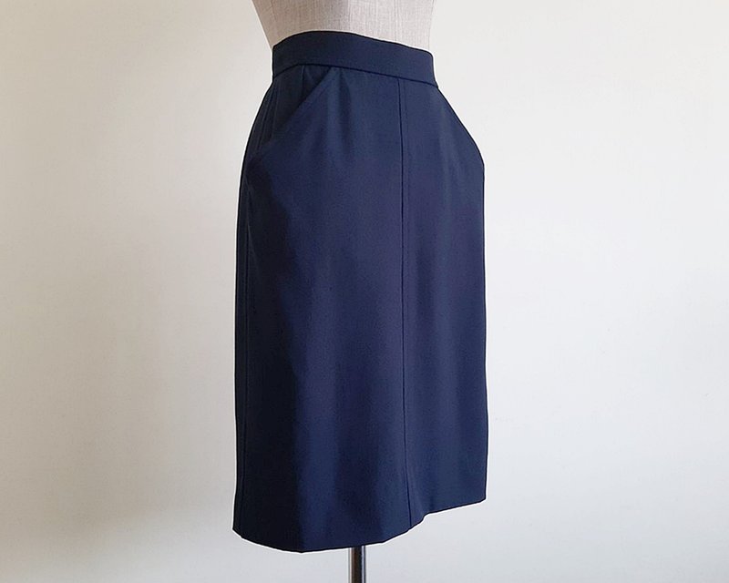 25 Waist Vintage SAINT LAURENT Navy Blue Wool Skirt Womens Knee Length Skirt XS - 裙子/長裙 - 其他材質 藍色