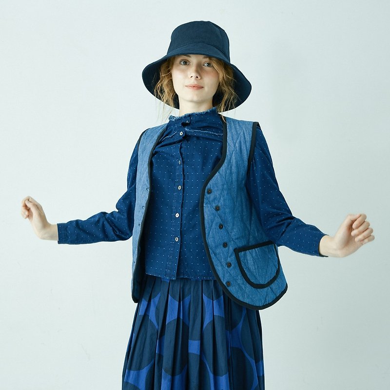 Denim quilted vest - เสื้อผู้หญิง - ผ้าฝ้าย/ผ้าลินิน สีน้ำเงิน