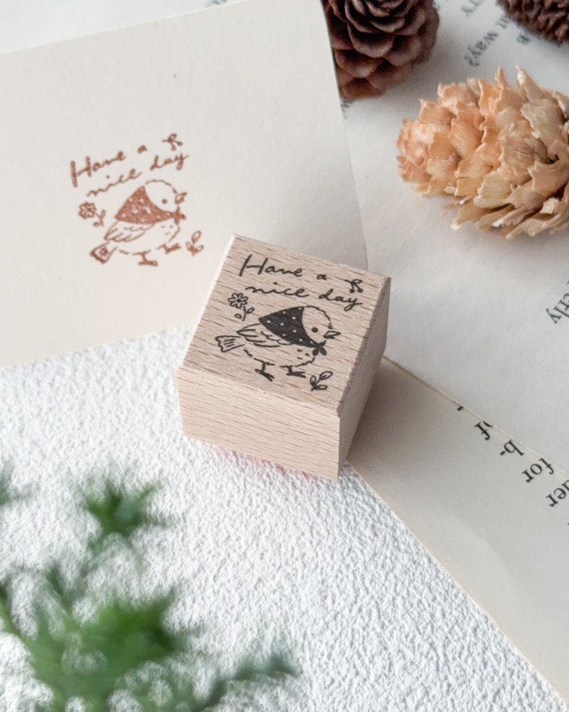 【Pinkoi先行販売】コトリの2×2cmラバースタンプ | よい一日を | 手帳やお手紙にワンポイント - 印章/印台 - 木頭 