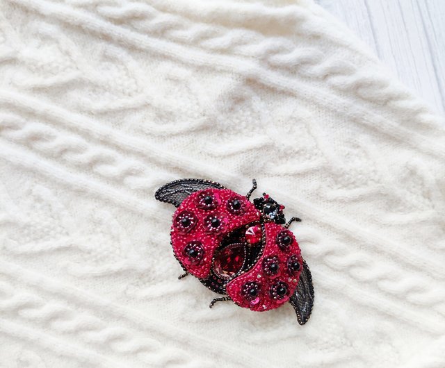 ジュエリー刺繡3Dクリスタル昆虫ブローチ-てんとう虫 - ショップ