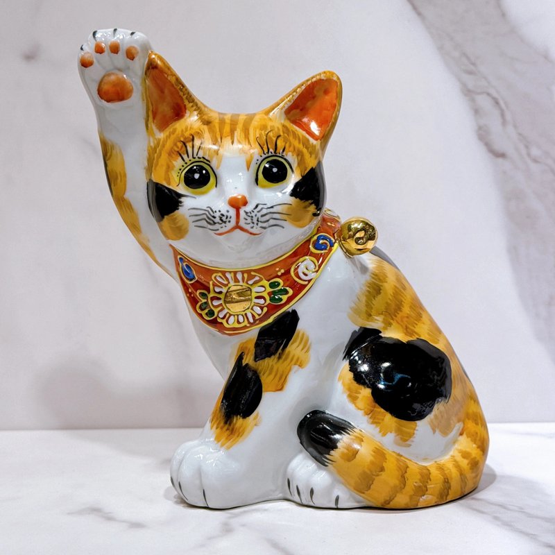 【牡丹富運】日本九谷燒招財貓 | 三毛 5.5號 - 裝飾/擺設  - 瓷 白色