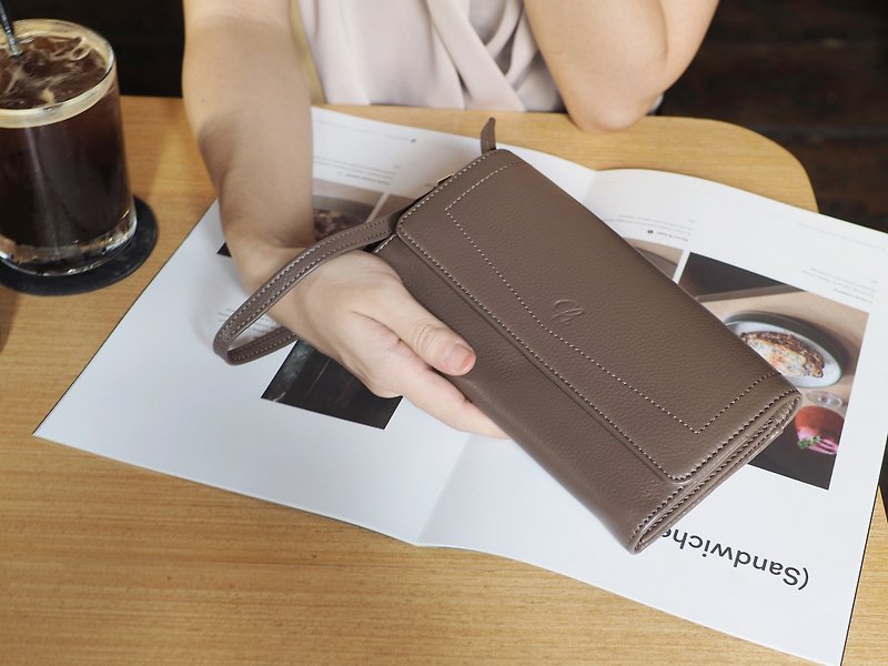 EVE (warm taupe) : Long wallet, brown-gray wallet, leather wallet - กระเป๋าสตางค์ - หนังแท้ สีนำ้ตาล