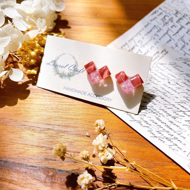 Mosaic heart series DR/MV-liberty 925 silver earrings/ clip on - ต่างหู - พืช/ดอกไม้ สึชมพู