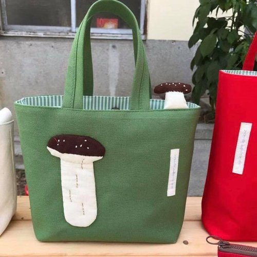 vivian bag1987 咖啡蘑菇手提袋/橄欖綠底/飛碟頭