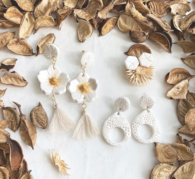 WHITE LOVE HANDMADE EARRINGS - Earrings & Clip-ons - Pottery White