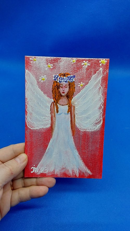 CosinessArt Girl angel 3, Guardian angel, Angel wings. Original acrylic painting. wall art
