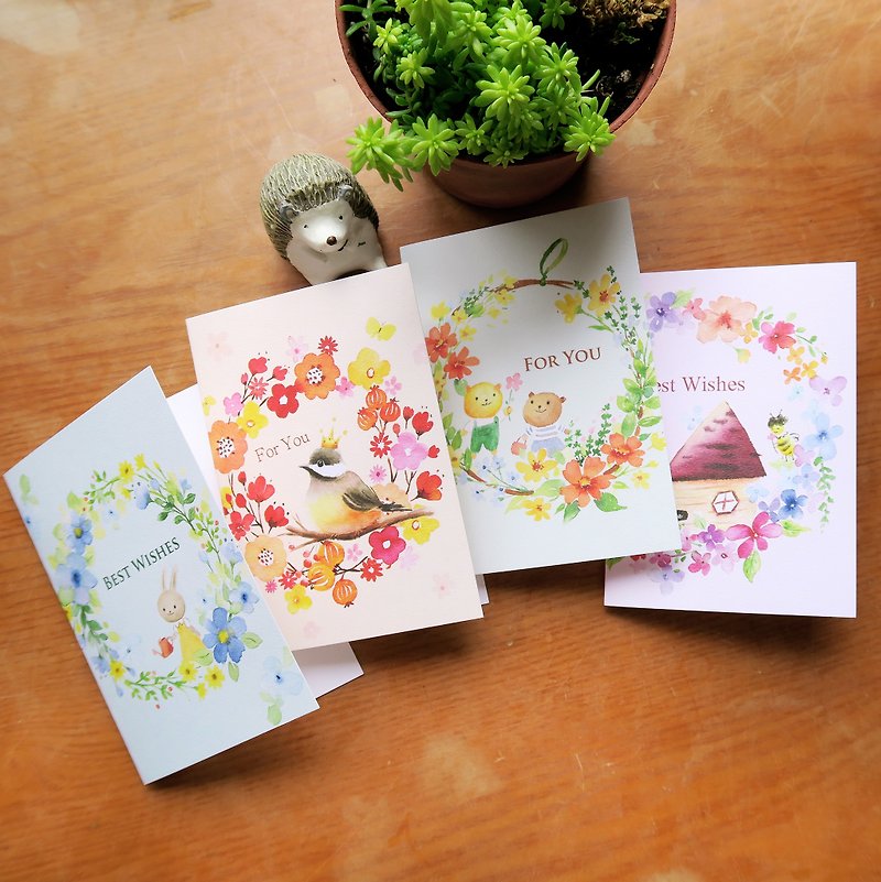 Flower circle universal small card group of 4 cards - การ์ด/โปสการ์ด - กระดาษ หลากหลายสี