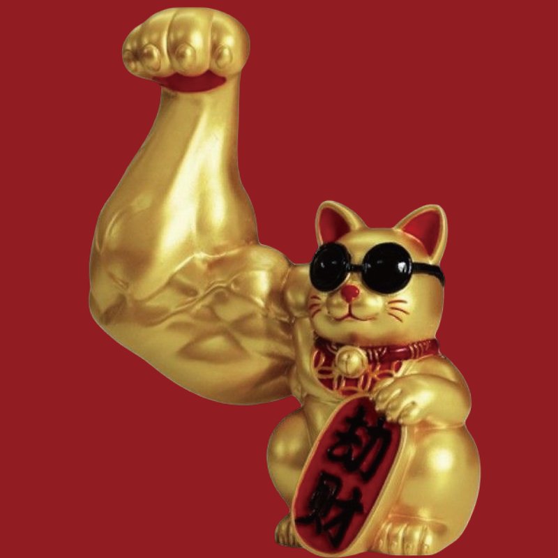 Protect BOBEE Chinese Crafts Unicorn Arms Magnificent Muscle Lucky Cat- Robbery Lucky Cat - Items for Display - Other Metals Khaki