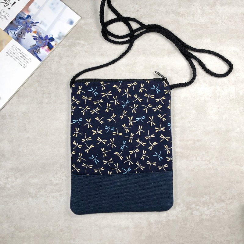 Phone bag/shoulder bag/baby backpack/mobile phone bag/mobile phone bag ~ Little Dragonfly (D-47) - กระเป๋าแมสเซนเจอร์ - ผ้าฝ้าย/ผ้าลินิน สีน้ำเงิน