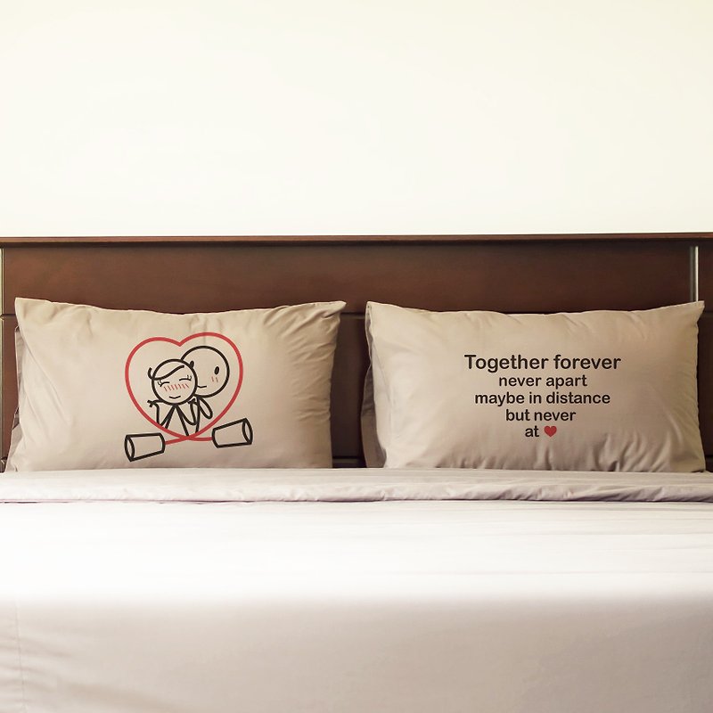 Together Forever Boy Meets Girl couple pillowcase by Human Touch - เครื่องนอน - วัสดุอีโค สีกากี