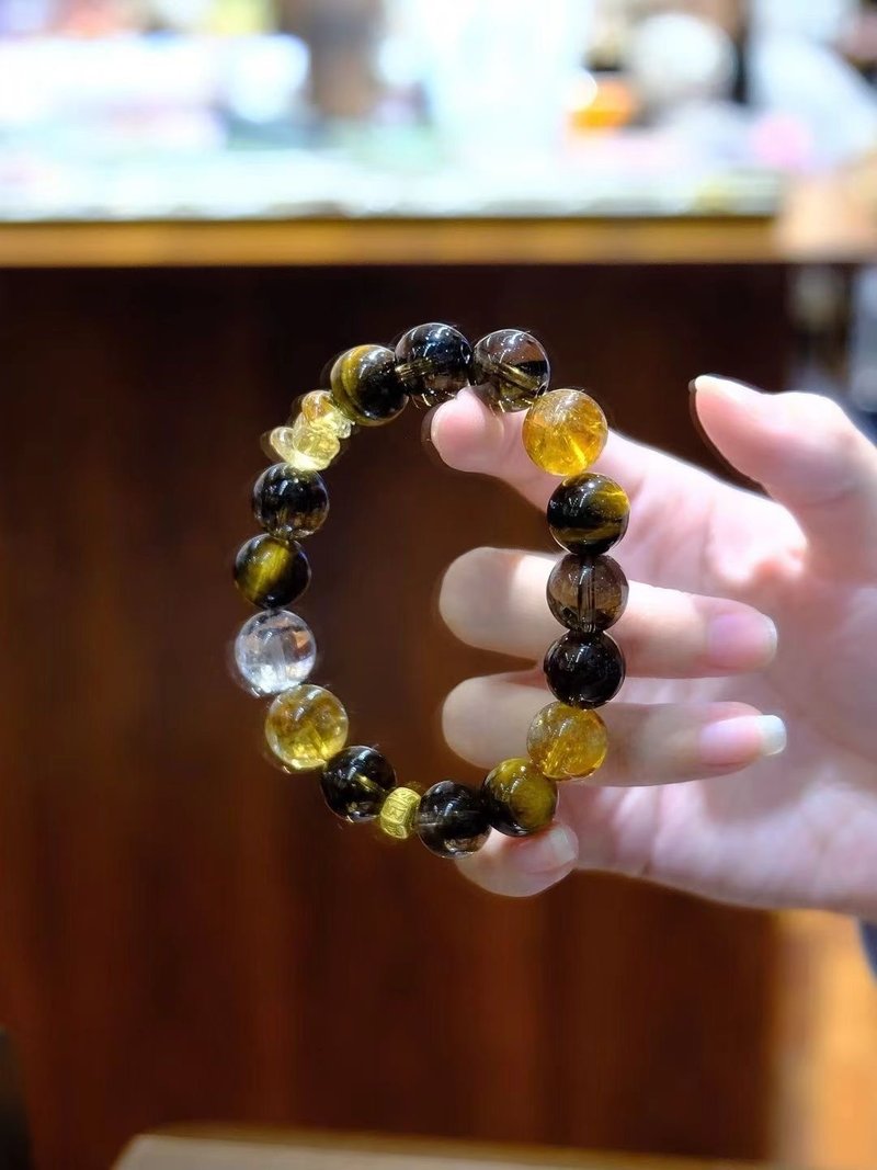 天然12mm茶水晶 黃塔晶 幽靈水晶手鏈 求財者風生水起 招財旺事業 - 手鍊/手環 - 水晶 