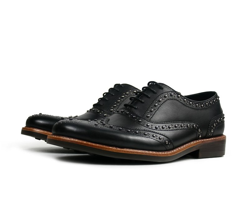 Leather Rivet Personality Oxford Shoes - RX-84D - รองเท้าอ็อกฟอร์ดผู้ชาย - หนังแท้ สีดำ