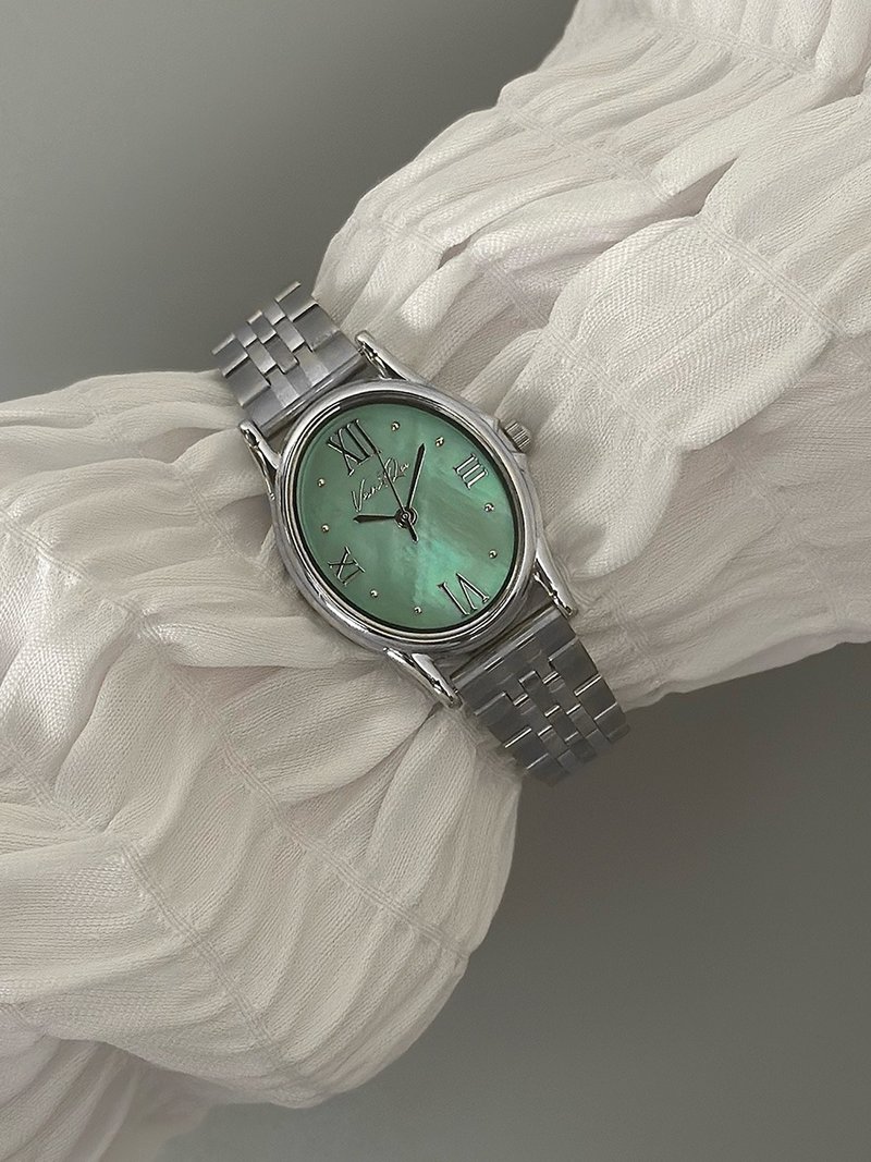 【Ven & Qu】Gem 銀翡翠綠手錶 – 23×27 mm 不鏽鋼錶殼 - 女錶 - 不鏽鋼 銀色