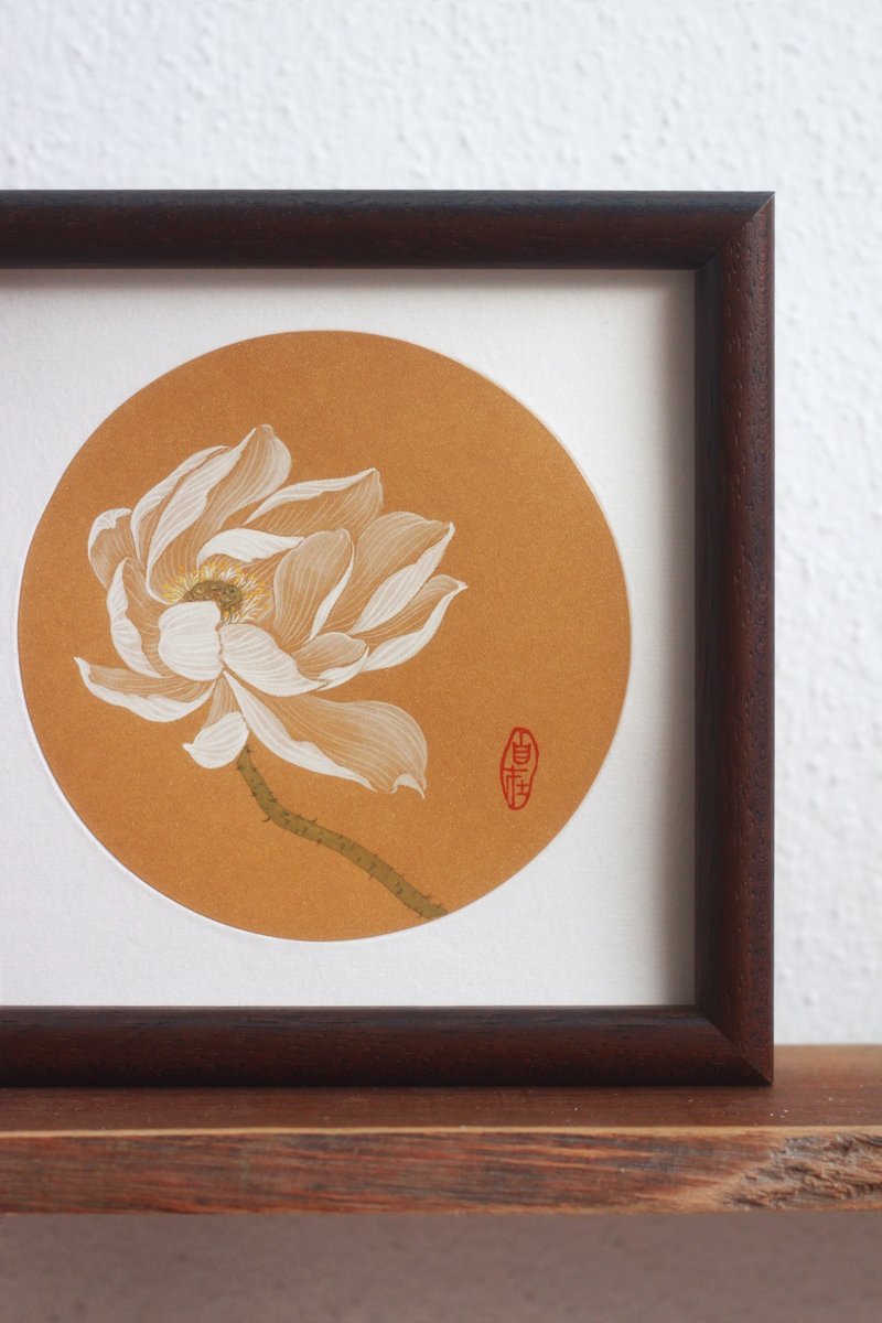 荷花仿古泥金水墨畫 | 中式禪風簡約小品 | 蓮花書房禪室極簡掛畫 - 海報/掛畫/掛布 - 紙 白色