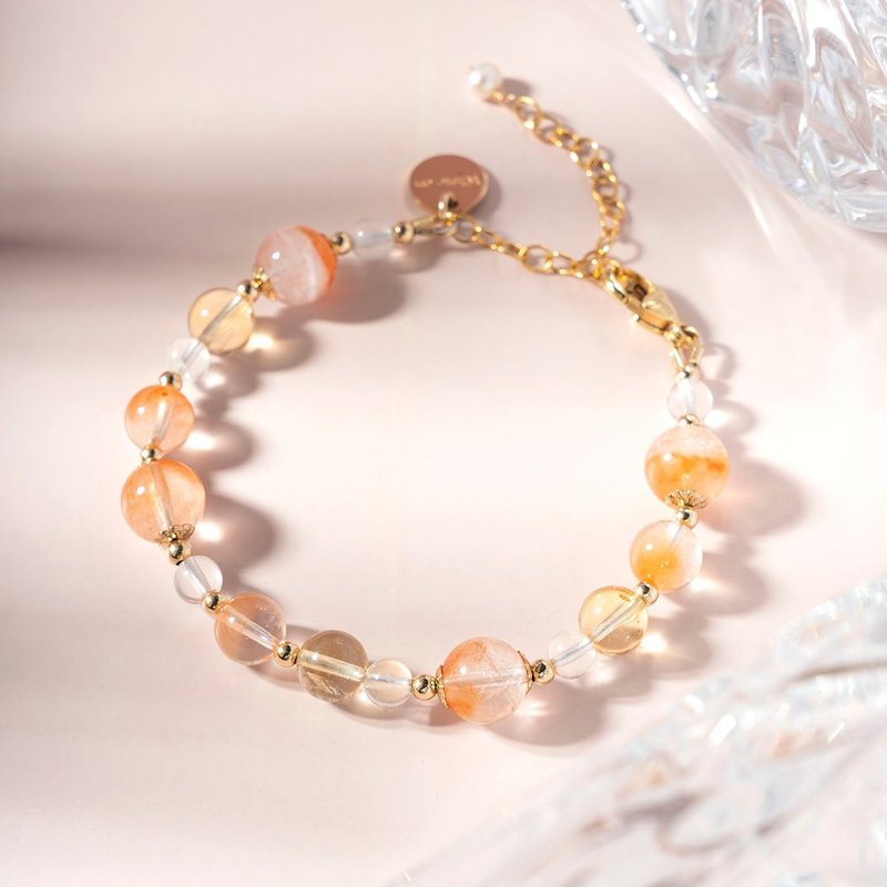 Cornucopia red rabbit fur citrine white crystal 14K gold-filled bracelet gift - Bracelets - Crystal Red