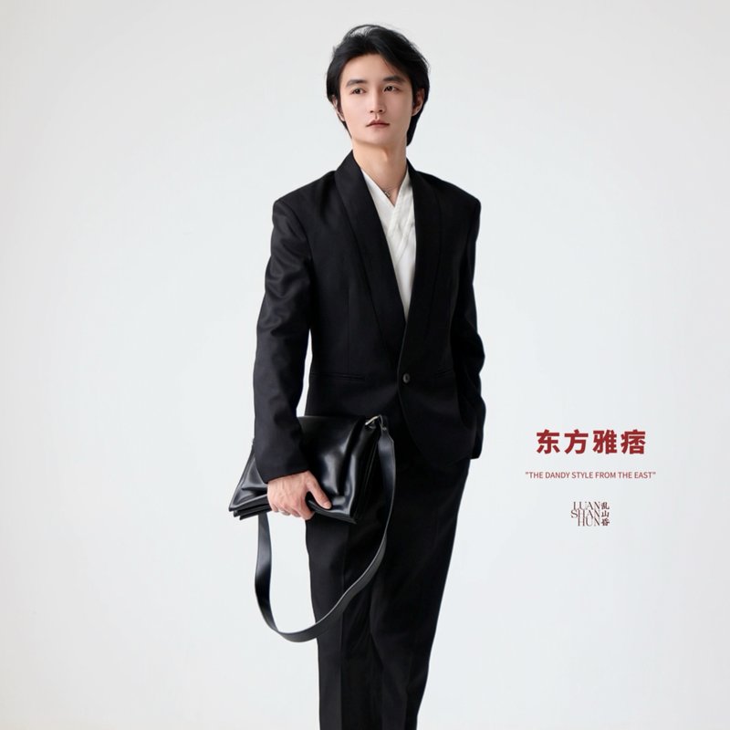 亂山昏 東方雅痞 原創亮澤黑對襟休閒中式正裝西服外套春秋百搭 - 男夾克/外套 - 其他材質 