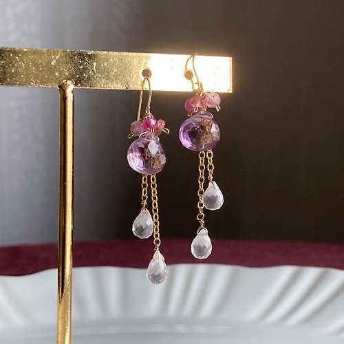 17select -Hina Jewelry- 14KGF 愛の紫水晶 長耳環 / 耳夾 / 二月誕生石