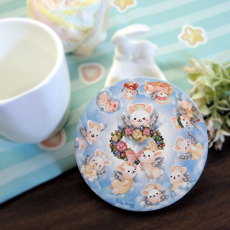 Ceramic Coaster-Sky Angel Bunny - Coasters - Porcelain Blue