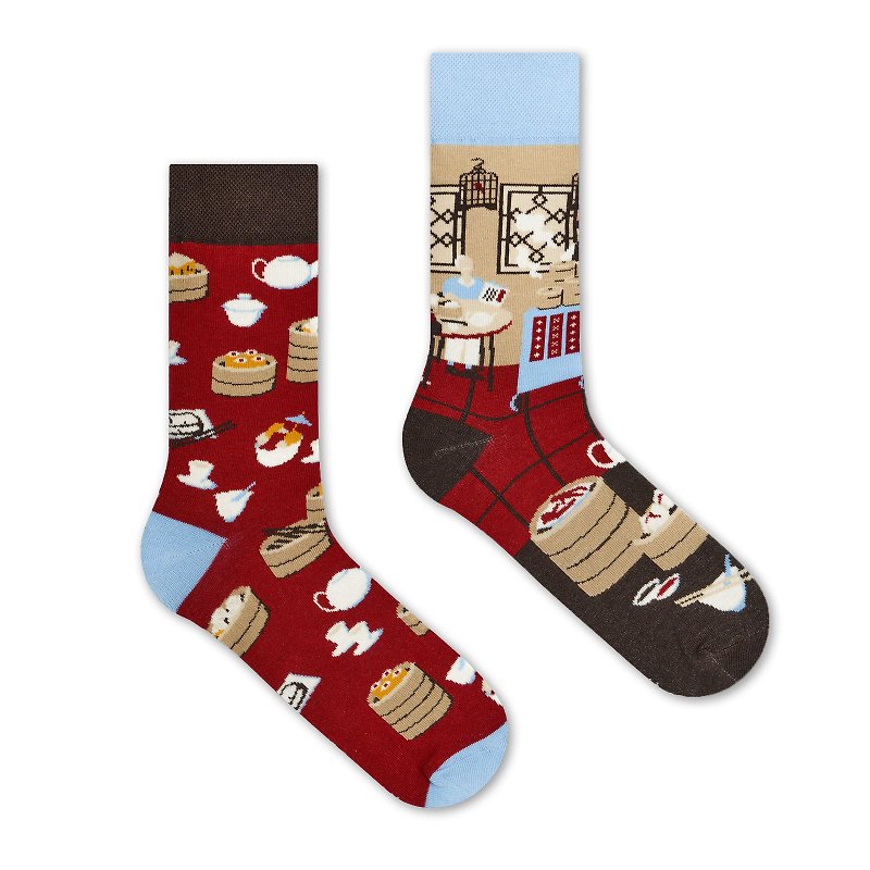 【港式 人情味】一盅兩件 - 不對稱襪子 鴛鴦襪 - 襪子 - 棉．麻 紅色