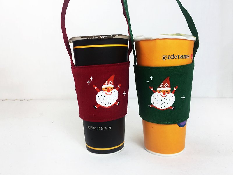 免運 聖誕環保杯套- 聖誕老公公 禮物 (可繪製\中英文名字請備註) - 杯袋/飲料提袋 - 棉．麻 