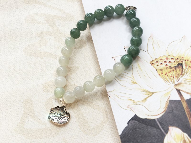 [墨荷] Natural Jade / Burmese Jade - Two-color Lotus Series Bracelet - Bracelets - Jade 