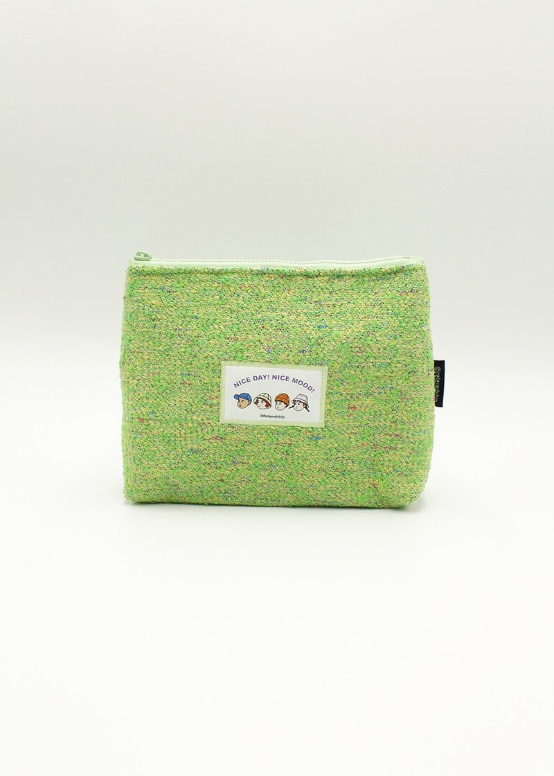 Yarn-dyed wool miscellaneous bag-yellow green - Toiletry Bags & Pouches - Other Materials Multicolor