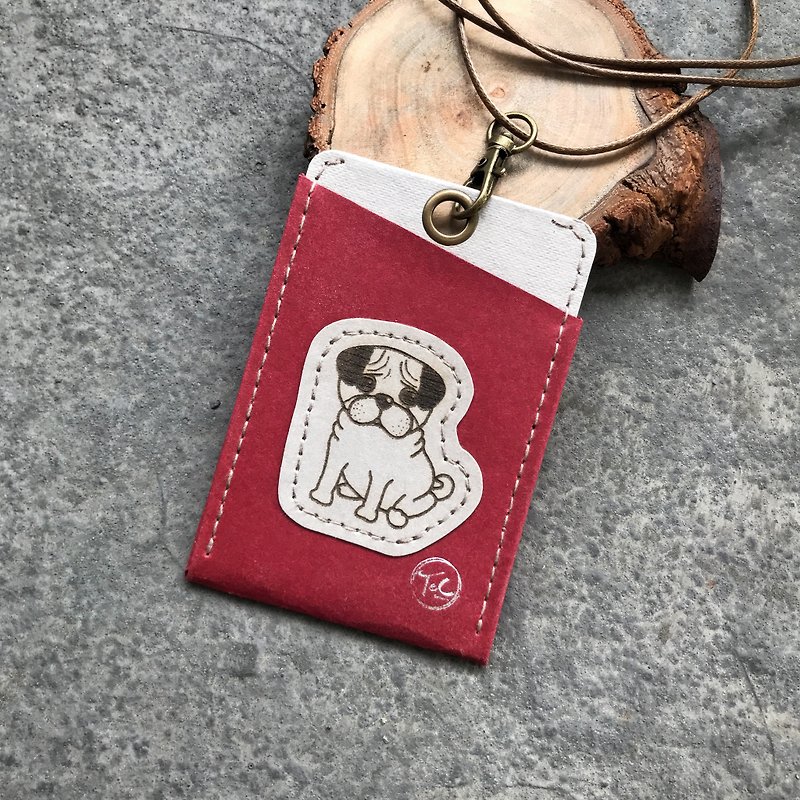 Textured ID Card Holder Travel Card Holder-Pug - ID & Badge Holders - Paper Red