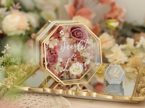 花・時間 HANA and TIME 【結婚禮物】結婚對戒盒 求婚戒指盒 燙金名字 不凋花盒