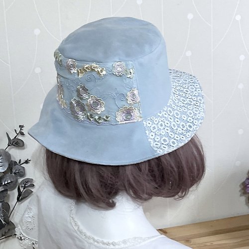 哈娜髮飾 Hanabi ~ 手工訂製飾品 雙面漁夫帽/ 英式蕾絲帽 拼布帽子 遮陽帽 刺繡 仿麂皮 金屬質感