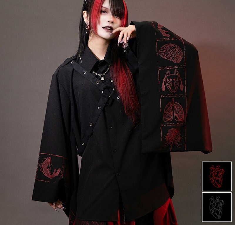 我樂多浮世繪仿舊印花振袖襯衫胸背帶改良和風ACDC RAG台灣JA0794 - 女裝恤衫 - 聚酯纖維 