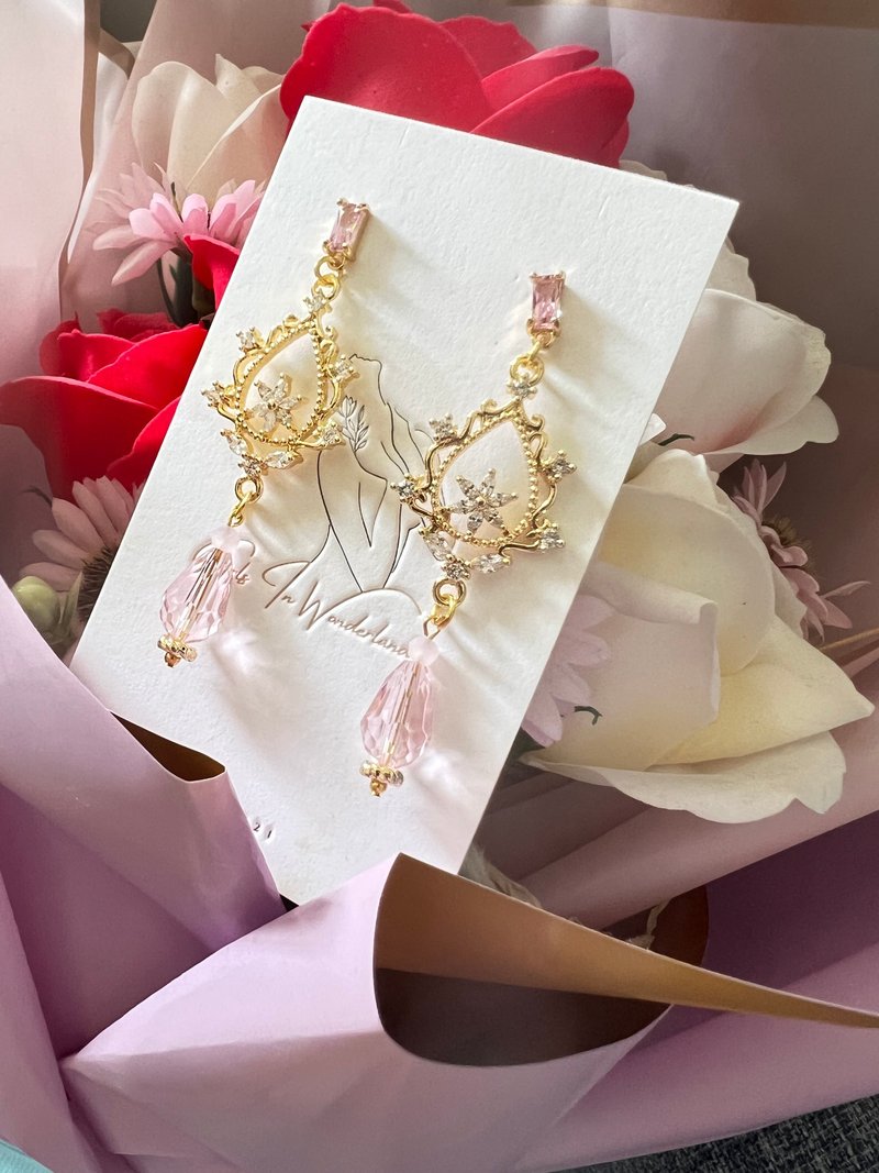 |Elegant temperament|Mature and simple style•Little princess style• Stone small pendant earrings - Earrings & Clip-ons - Other Metals Pink