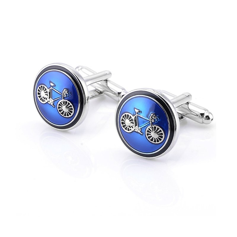 Blue Round Bicycle Cufflink 藍色圓形單車袖扣 KC10124 ** Free Gift ** - Cuff Links - Other Metals Blue