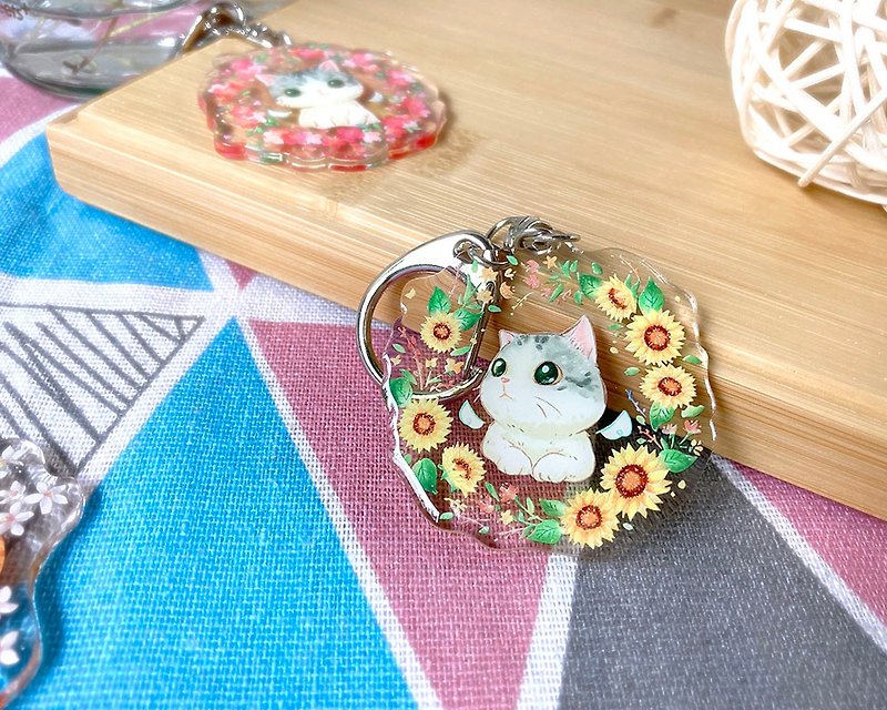 Sunflower meow transparent charm / key ring - Charms - Acrylic Transparent