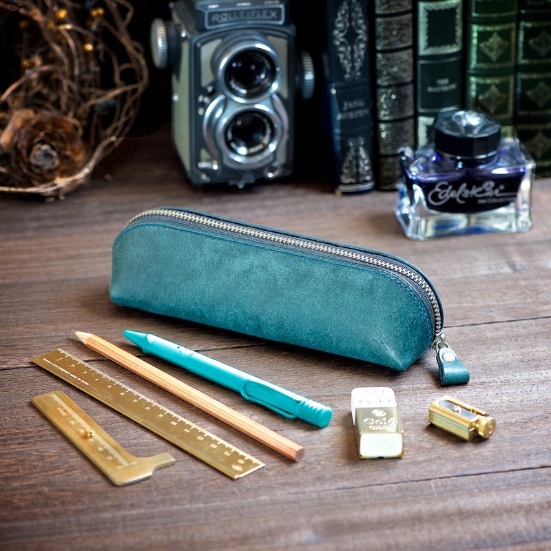 Leather zipper pen case - กล่องดินสอ/ถุงดินสอ - หนังแท้ สีเหลือง