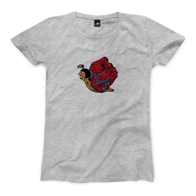 Heart snail - Deep Heather Grey - Women's T-Shirt - เสื้อยืดผู้หญิง - ผ้าฝ้าย/ผ้าลินิน สีเทา