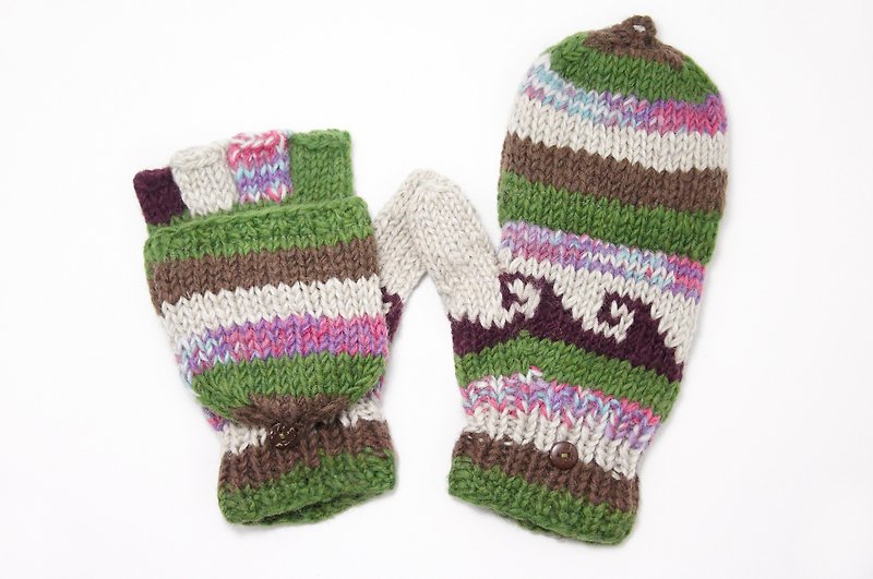วัสดุอื่นๆ ถุงมือ หลากหลายสี - Valentine's Day Limited One Knitted Pure Wool Warm Gloves/ 2ways Gloves/ Open Toe Gloves/ Inner Brush Gloves/ Knitted Gloves-Childlike color matching ethnic totem
