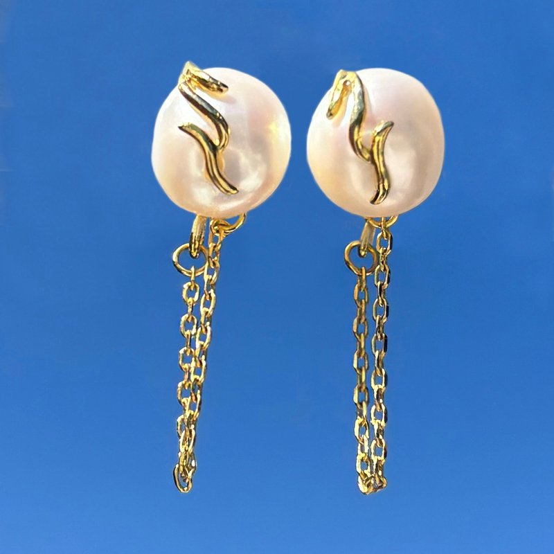 Patsey 珍珠鍊條耳釘 – 鍍金銀 Gold Vermeil - 耳環/耳夾/耳骨夾 - 純銀 金色