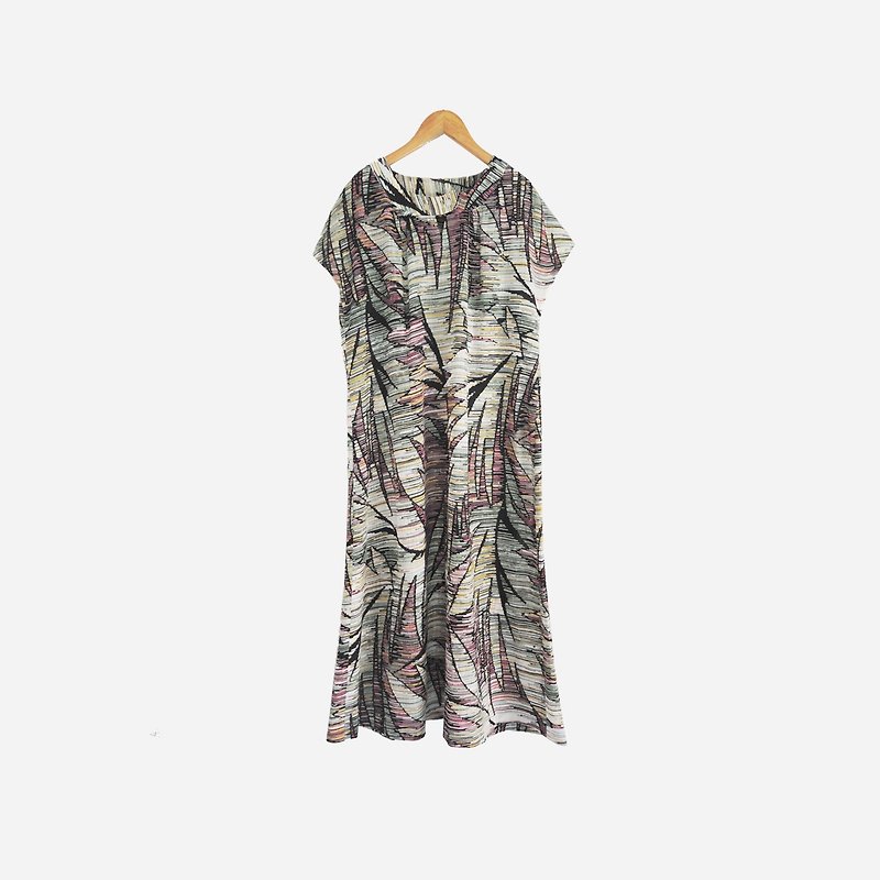 脫臼古著 / 植物印花洋裝no.865 vintage - 洋裝/連身裙 - 聚酯纖維 綠色