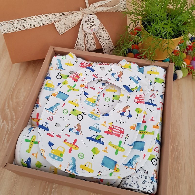 Five-piece set of full-month gifts, animal transportation, knitted cotton, the most practical items, exclusively handmade - Baby Gift Sets - Cotton & Hemp Multicolor