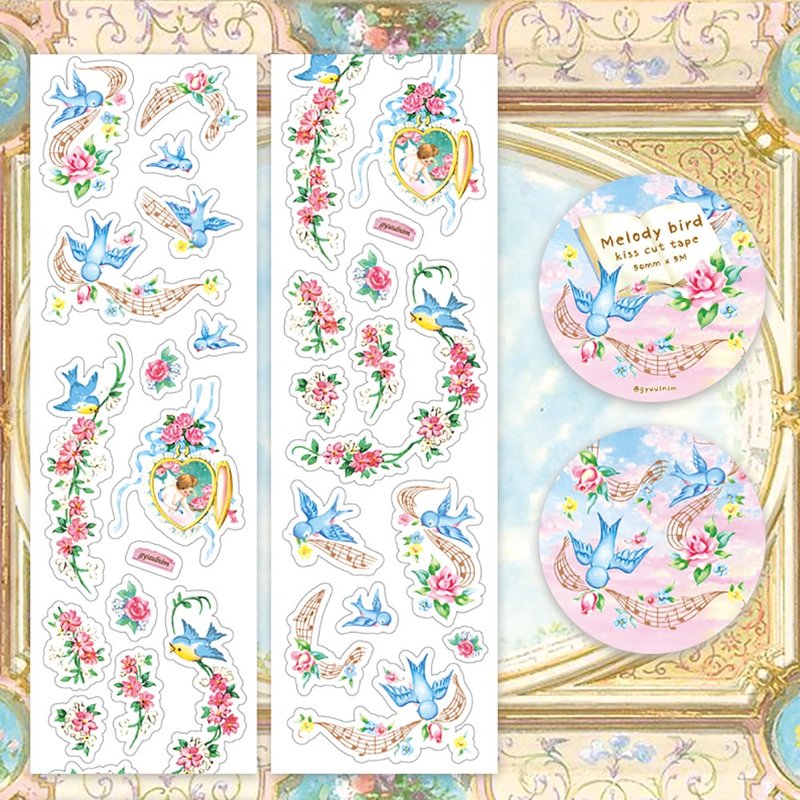Melody bird kiss cut tape - 紙膠帶/和紙/PET - 紙 