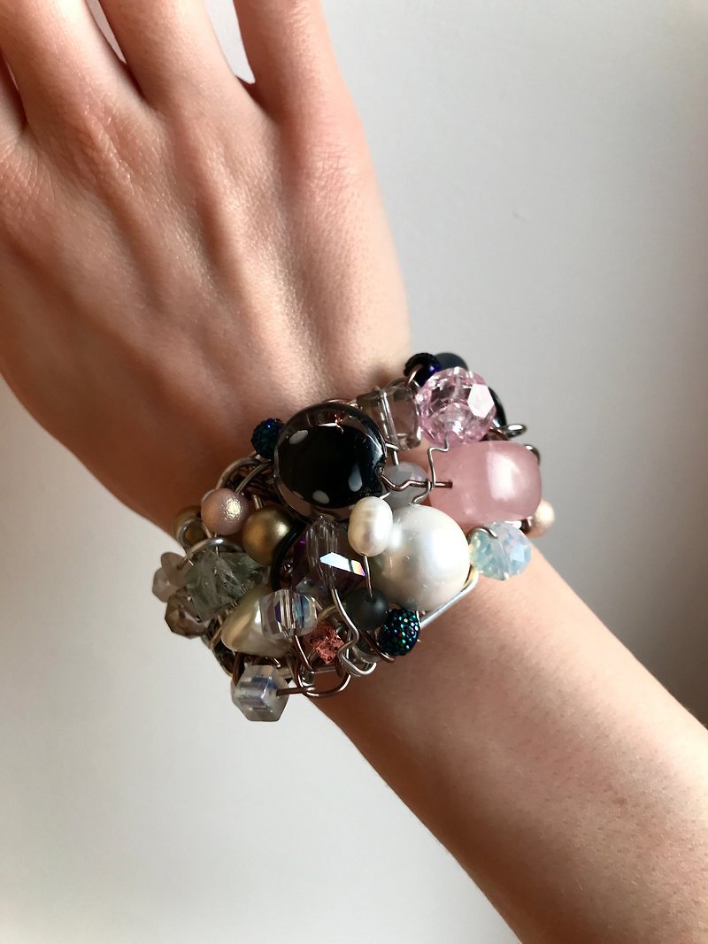 Large Hand Bracelet Rose Quartz Agate Lava Jewelry Wire Latest Trends - Bracelets - Semi-Precious Stones 