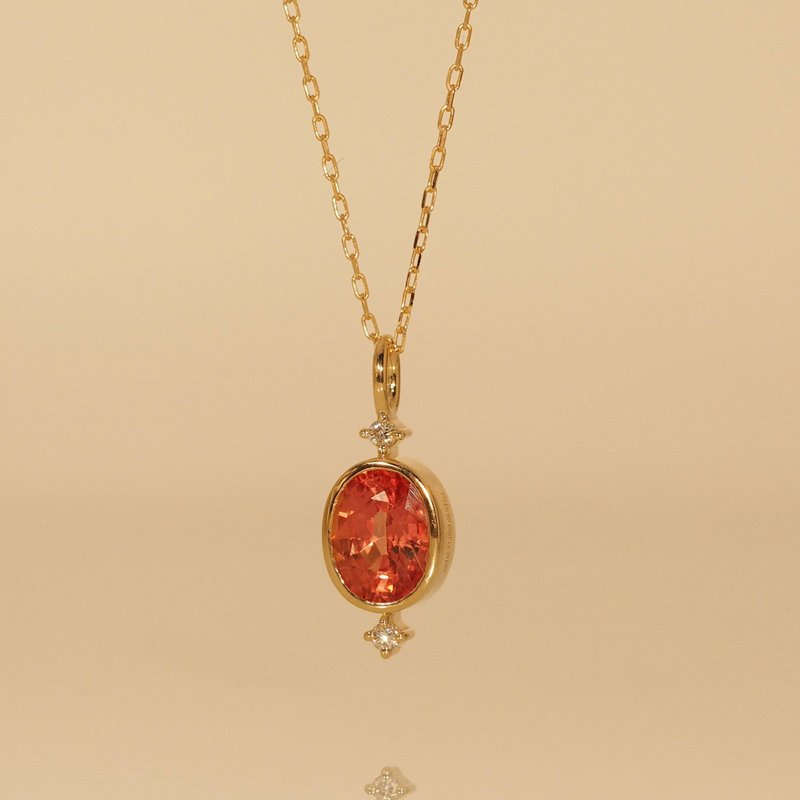 18K金橙色寶石的椭圓形項鏈18K Gold The Bezel Oval Necklace wi - 項鍊 - 貴金屬 