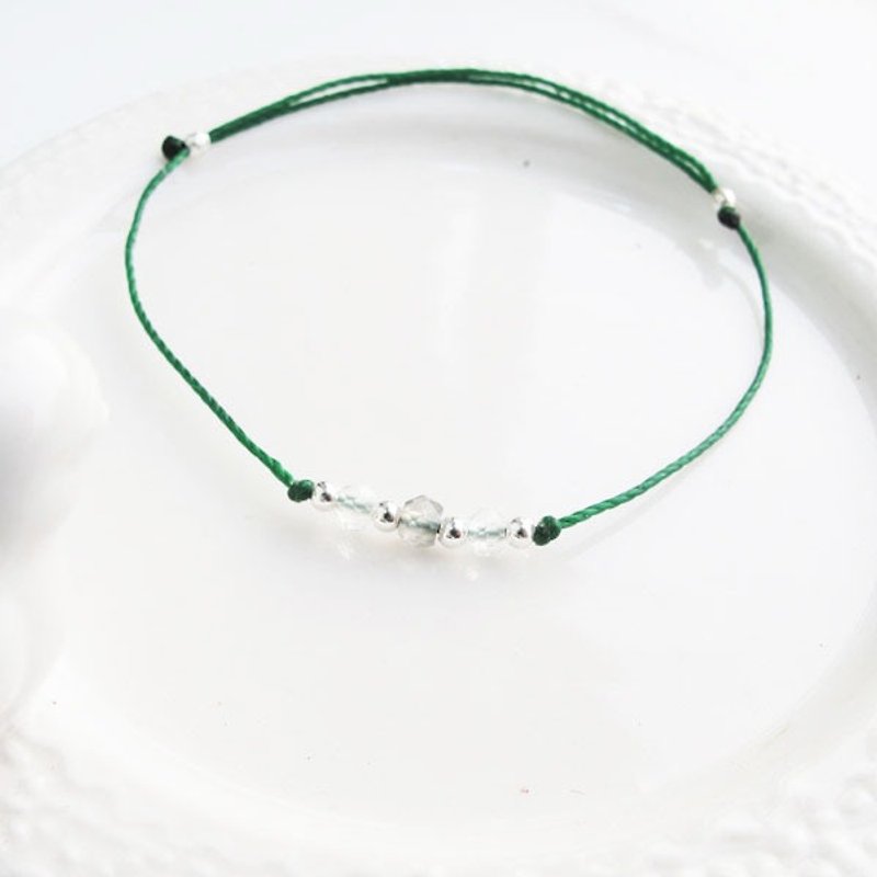 Big staff Taipa [handmade silver] Labradorite × white crystal × cutting beads super fine wax rope bracelet - Bracelets - Sterling Silver Green
