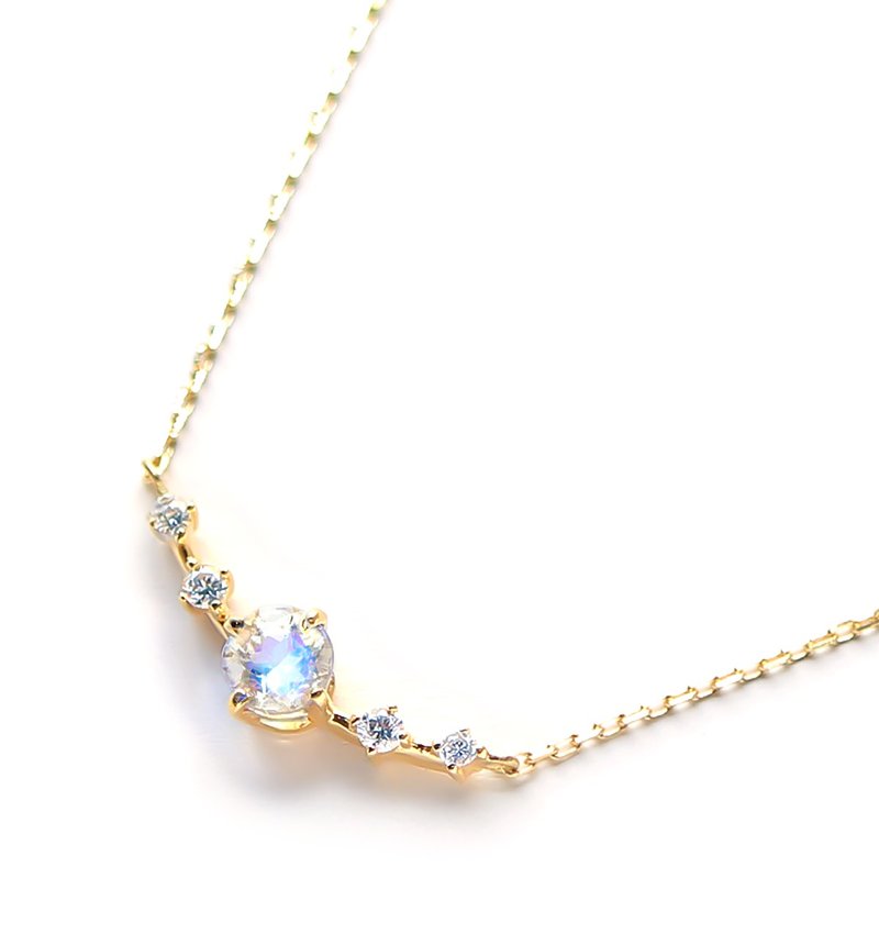K18 ロイヤルブルームーンストーン&ダイヤモンドのネックレス(ラウンドカット)~Ello Lily~ 6月誕生石 - 項鍊 - 寶石 白色