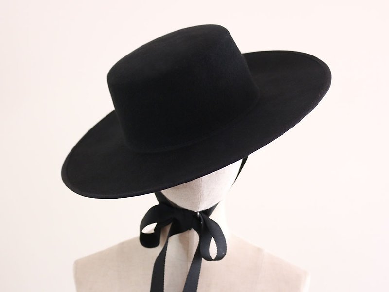 Black Boater Hat Fred Winter - หมวก - ขนแกะ สีดำ