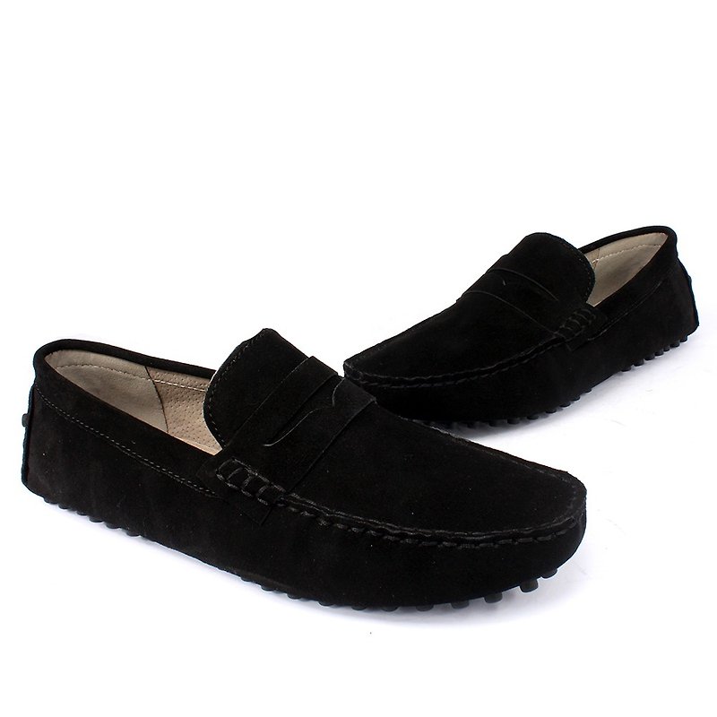sixlips Italian classic suede beanie shoes black - รองเท้าลำลองผู้ชาย - หนังแท้ สีดำ