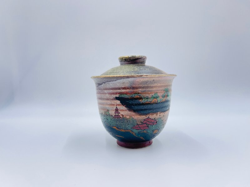 柴燒陶瓷手繪蓋碗 - 茶壺/茶杯/茶具 - 陶 咖啡色