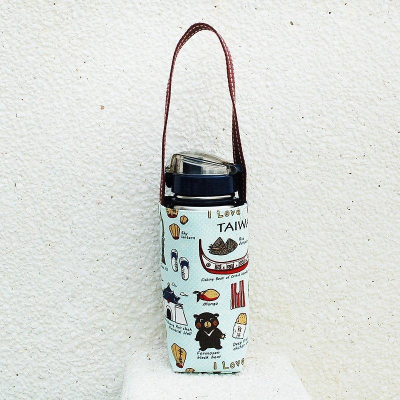 台灣特色 水壺袋 - 飲料提袋/杯袋/杯套 - 棉．麻 藍色